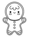 Vector black and white kawaii gingerbread man. Cute Christmas biscuit character illustration isolated on white background. New Royalty Free Stock Photo