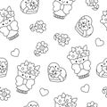 Vector black and white kawaii Saint Valentine seamless pattern for kids. Cute cartoon line repeat background. Love holiday symbols