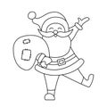 Vector black and white kawaii Santa Claus with sack.. Cute Father Frost illustration isolated on white Royalty Free Stock Photo