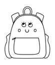 Vector black and white kawaii schoolbag illustration. Outline back to school educational clipart. Cute outline style smiling