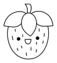 Vector black and white kawaii strawberry icon. Line smiling berry clipart. Cute outline fruit illustration. Funny coloring page