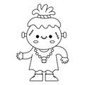 Vector black and white kawaii zombie. Cute smiling Halloween line character for kids. Funny autumn all saints day cartoon