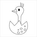 Vector black and white ostrich nestling icon. Little African bird outline illustration. Cute line drawing of just hatched animal Royalty Free Stock Photo