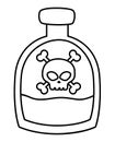Vector black and white pirate bottle icon. Line glass container illustration. Outline poison potion with skull and bones. Marine