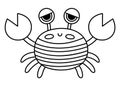 Vector black and white pirate crab icon. Cute outline sea animal illustration. Line treasure island hunter in stripy shirt. Funny