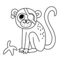 Vector black and white pirate monkey icon. Cute one eye animal illustration. Treasure island hunter with banana skin. Funny