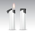 Vector Black White Plastic Lighters with Flame on Background Royalty Free Stock Photo