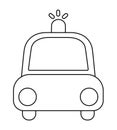 Vector black and white police car front view. Funny transportation coloring page for kids. Cute vehicle clip art. Special