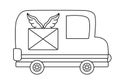 Vector black and white post truck. Funny line transportation for kids. Cute vehicle for delivering mail clip art. Special