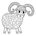 Vector black and white ram icon. Cute cartoon male sheep line illustration for kids. Farm animal isolated on white background. Royalty Free Stock Photo
