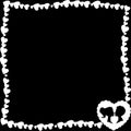 Vector black and white retro frame of hearts with silhouette of loving couple