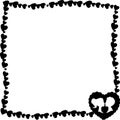 Vector black and white retro framework of hearts with silhouette of loving girl and boy