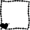 Black vintage border made of hearts with arrow pierced heart silhouette in corner Royalty Free Stock Photo