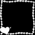 Monochrome vintage border made of hearts with arrow pierced heart silhouette in corner Royalty Free Stock Photo