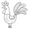 Vector black and white rooster icon. Cute cartoon cockerel illustration for kids. Line farm bird isolated on white background. Royalty Free Stock Photo