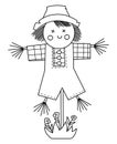 Vector black and white scarecrow isolated on white background. Outline spring garden bugaboo illustration. Gardening equipment