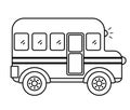 Vector black and white school bus. Contour back to school educational clipart. Cute line style public transport. Outline