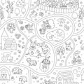 Vector black and white seamless pattern with Easter village map. Rural line repeat background. Spring holiday landscape digital Royalty Free Stock Photo