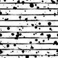 Vector black and white seamless pattern with ink blots and brush strokes. Royalty Free Stock Photo