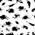 Vector black and white seamless pattern with ink splash, blot and brush stroke spot spray smudge, spatter, splatter, drip, drop, Royalty Free Stock Photo