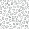 Vector black white seamless pattern with line gems and jewels. Linear diamonds with different cut, monochrome background Royalty Free Stock Photo