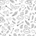 Vector black and white seamless pattern with Saint ValentineÃ¢â¬â¢s day symbols. Repeating background with cute letter, rose, hearts Royalty Free Stock Photo