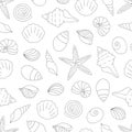 Vector black and white seamless pattern of sea shells