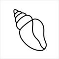 Vector black and white seashell. Outline seashell. Summer outline clipart element. Cute illustration for kids or coloring page.