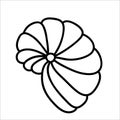 Vector black and white seashell. Outline seashell. Summer outline clipart element. Cute illustration for kids or coloring page.