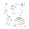 Vector black and white set with circus animals isolated on white. Cute funny festival characters clipart. Comedians