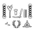Vector black and white set of tools for barber shop.