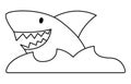 Vector black and white shark and water icon. Cute sea animal illustration. Treasure island hunter picture. Funny pirate party line