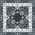 Vector black and white shawl print with beautiful hand drawn floral pattern