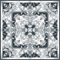 Vector black and white shawl print with beautiful hand drawn floral pattern