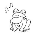 Vector black and white singing frog. Funny woodland swamp animal. Cute forest line illustration for kids isolated on white