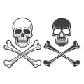 Vector Black and White Skull and Crossbones Icon Set Isolated. Skulls Collection with Outline, Cut Out Style in Front