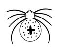 Vector black and white spider with cross on back. Halloween character icon. Cute autumn all saints eve illustration with scary