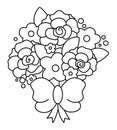 Vector black and white spring, summer or wedding bouquet. Beautiful line illustration with rose flowers tied with bow. Floral Royalty Free Stock Photo