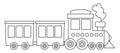 Vector black and white steam train. Funny line locomotive or engine with yellow wagons for kids. Cute vehicle clip art. Public Royalty Free Stock Photo