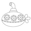 Vector black and white submarine icon. Under the sea line illustration with cute funny boat. Ocean clipart with sub. Cartoon