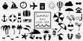 Vector black and white summer travel or vacation beach big icon set Royalty Free Stock Photo