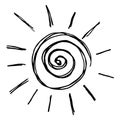 Vector black and white sun illustration, creative monochrome icon for warm or hot weather design