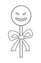Vector black and white sweet for trick or treat game. Scary ghost like lollypop with bow. Traditional Halloween party food.