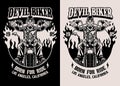 Black And White T-shirt Design of Devil Motorcycle Rider