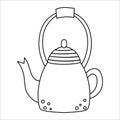 Vector black and white teapot icon. Kawaii tea pot illustration. Outline kettle isolated on white background. Linear art kitchen Royalty Free Stock Photo