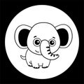 Vector black and white template funny elephant. Silhouette of illustration for newborn and nursery design Royalty Free Stock Photo