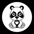 Vector black and white template funny panda. Silhouette of illustration for newborn and nursery design Royalty Free Stock Photo