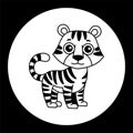 Vector black and white template funny tiger. Silhouette of illustration for newborn and nursery design Royalty Free Stock Photo