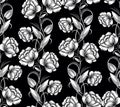 Vector black and white textile floral pattern