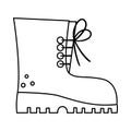 Vector black and white tourist boot illustration. Line hiking shoe icon with laces. Camping foot wear isolated on white background Royalty Free Stock Photo